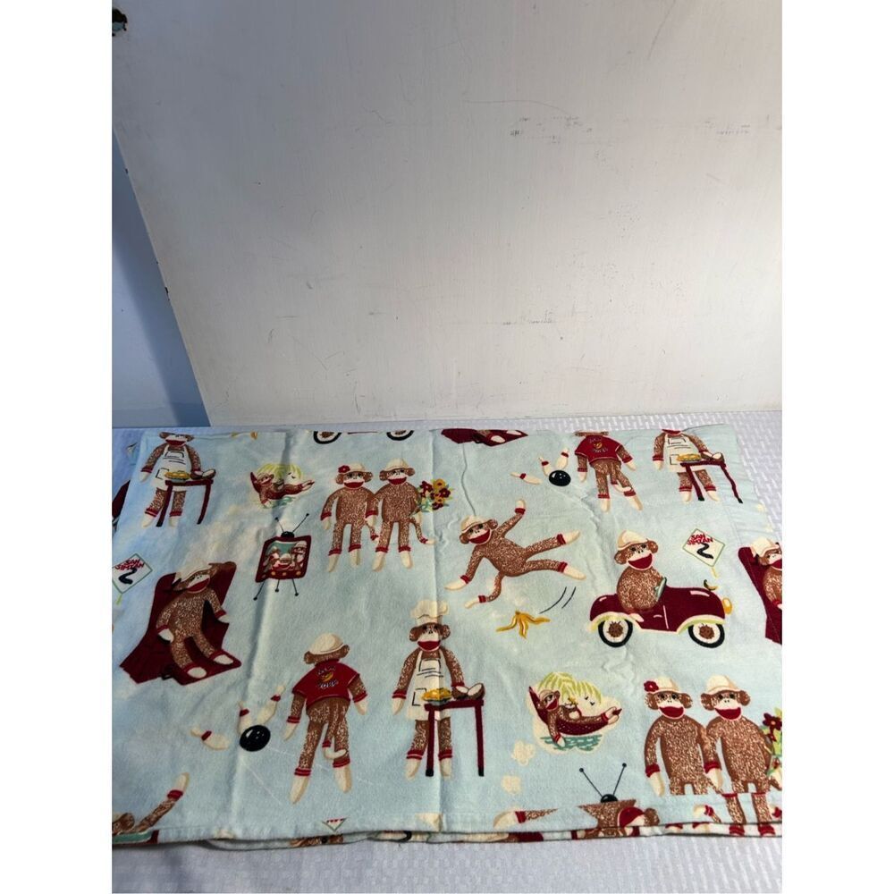Nick Nora sock monkey flannel pillow‎ cases (beached) light blue replacements